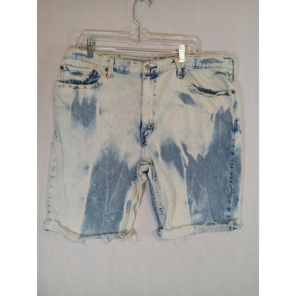 LEVI'S MENS 511 SHORTS DENIM INDIGO & OFF-WHITE SIZE 38 Raw Hem Distressed